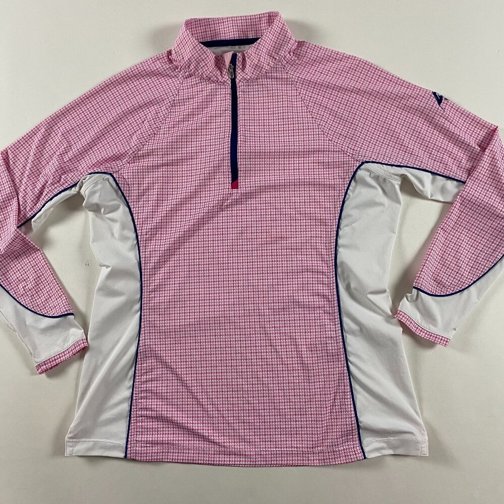 Peter Millar 1/4 Zip Pullover Sun Shirt Womens Medium UPF 50 Stretch Houndstooth